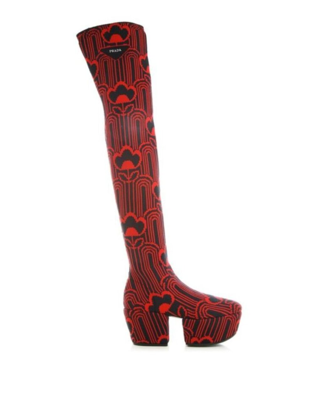 Prada Red/Black Jacquard Over-the-Knee Boots